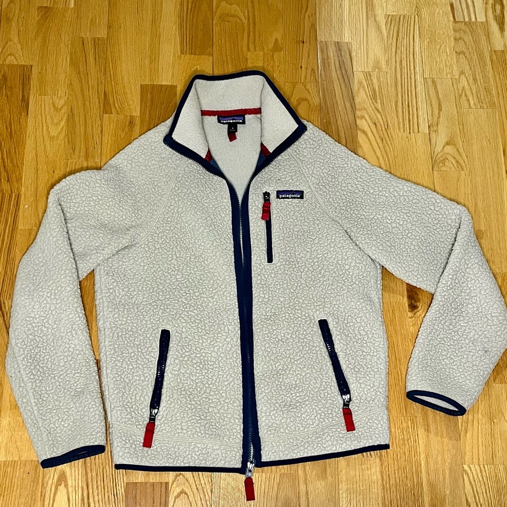 Patagonia Cream and Navy Fleece Jacket Women’s Size Small